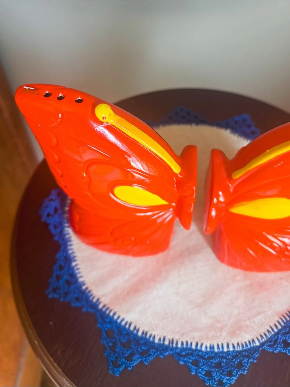 Vintage Rare Red Butterfly Ceramic Salt and Pepper Shakers
